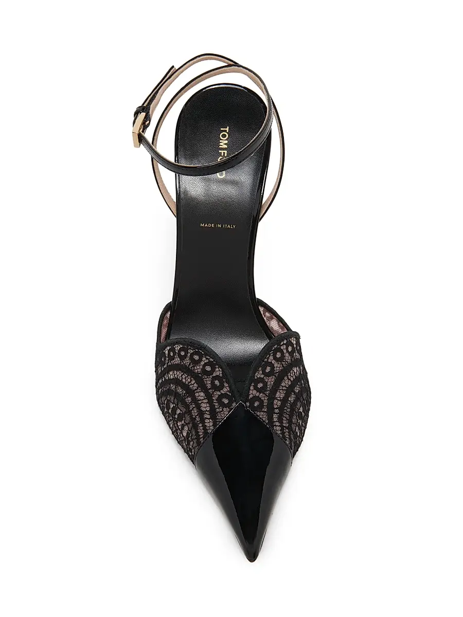 Tom Ford Women's 105MM Patent Leather & Lace Pumps - Black | Thumbnail 4 Tom Ford Women's 105MM Patent Leather & Lace Pumps - Black | Thumbnail 4