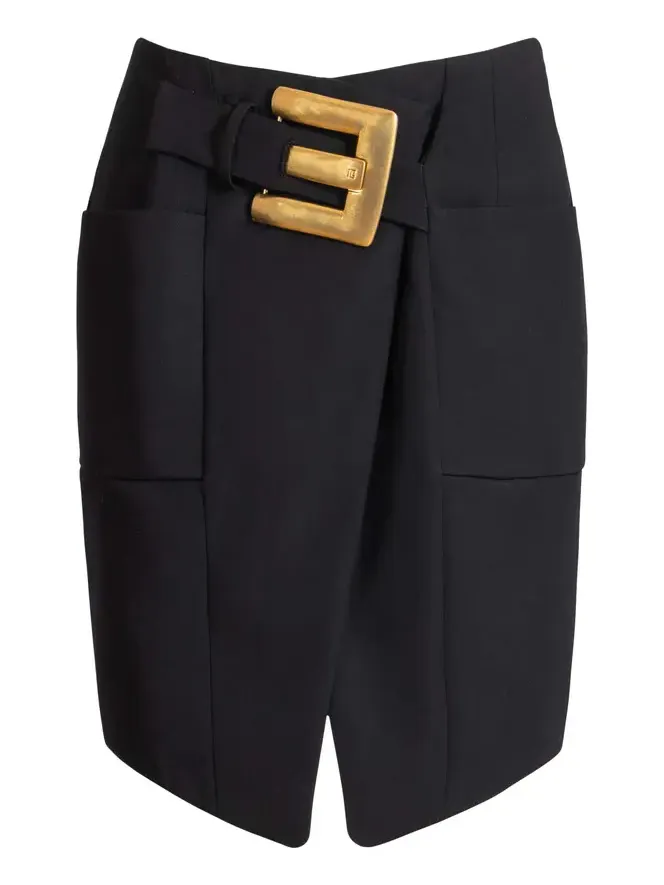 Balmain Belted grain de poudre skirt