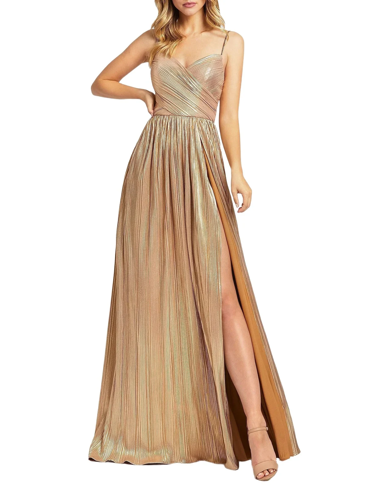Women's Metallic Ruched A-Line Gown