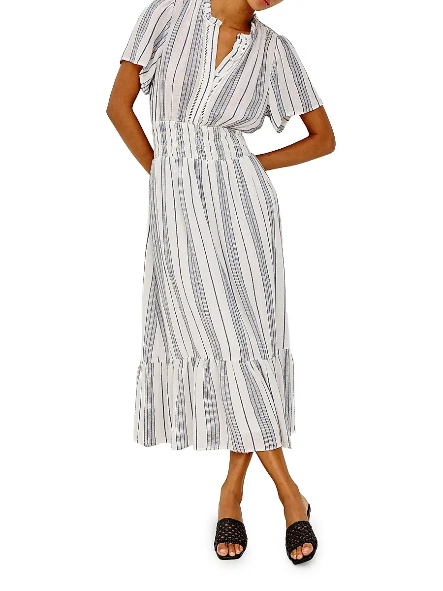 RAILS Women's Brent Linen-Blend Striped Midi-Dress | Thumbnail 2