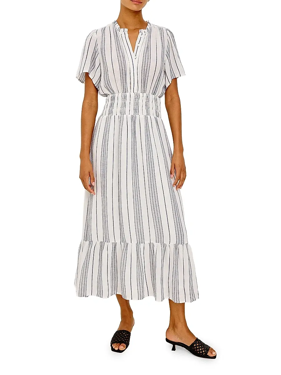 RAILS Women's Brent Linen-Blend Striped Midi-Dress | Thumbnail 3