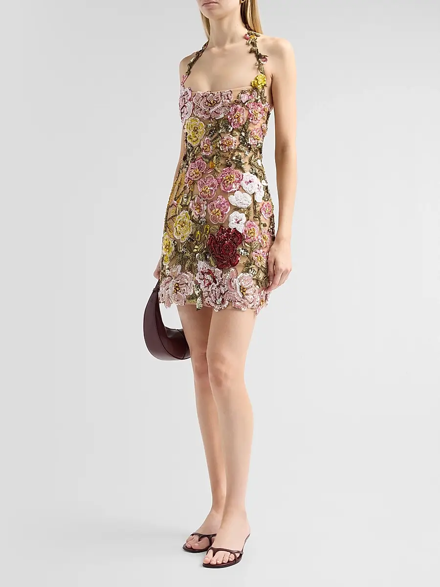 Oscar de la Renta Women's Floral-Embroidered Halter Cocktail Dress | Thumbnail 4