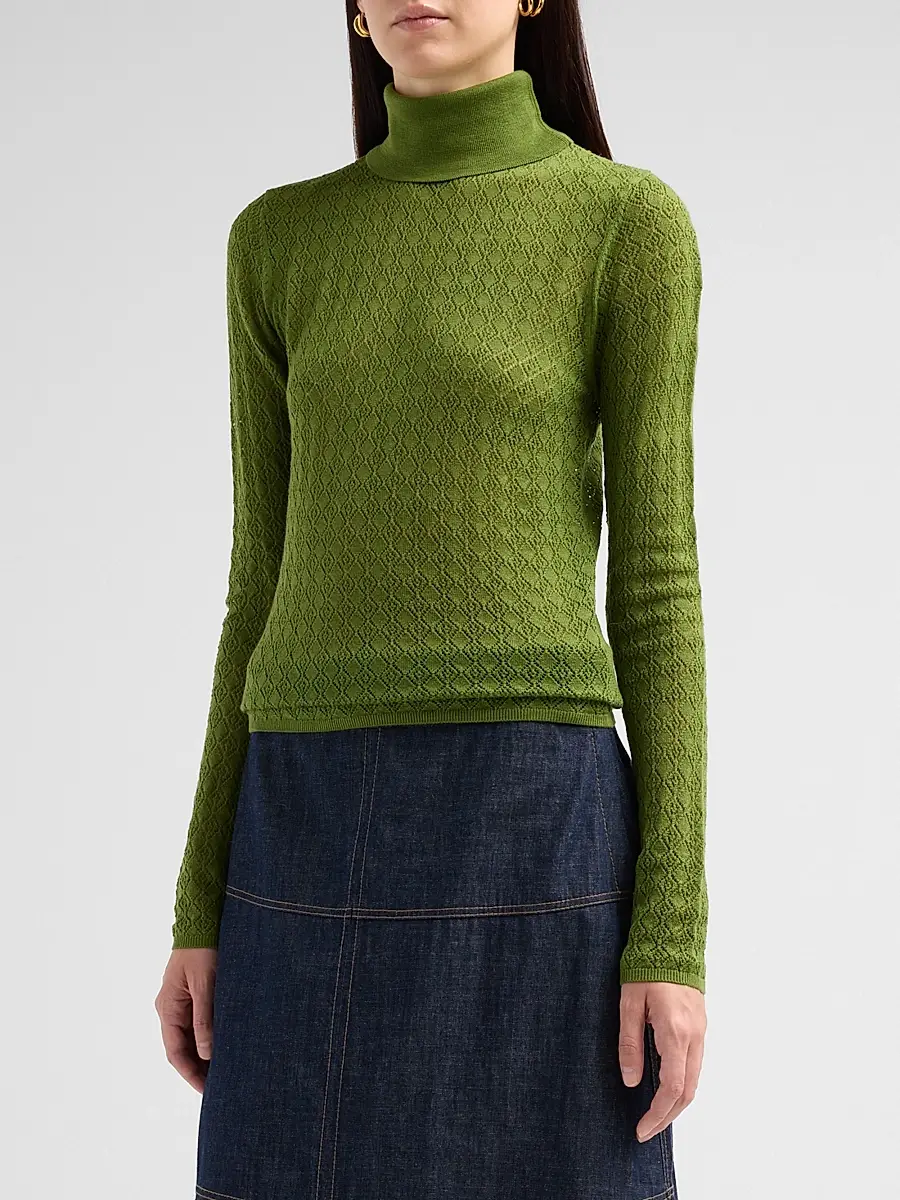 TANYA TAYLOR Women's Kayden Pointelle Merino-Wool Turtleneck Sweater | Thumbnail 4 TANYA TAYLOR Women's Kayden Pointelle Merino-Wool Turtleneck Sweater | Thumbnail 4