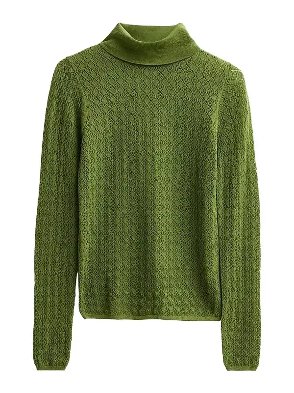 Women's Kayden Pointelle Merino-Wool Turtleneck Sweater