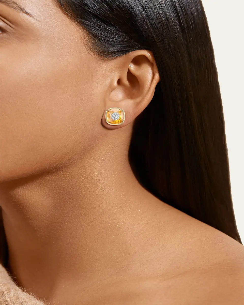 Bhansali 18K Yellow Gold One Collection Cushion Bezel Citrine and Diamond Earrings | Thumbnail 2 Bhansali 18K Yellow Gold One Collection Cushion Bezel Citrine and Diamond Earrings | Thumbnail 2