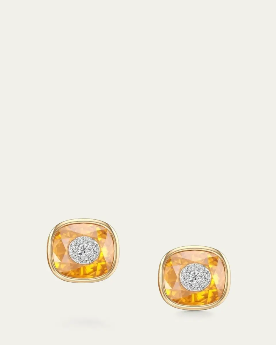Bhansali 18K Yellow Gold One Collection Cushion Bezel Citrine and Diamond Earrings | Thumbnail 3 Bhansali 18K Yellow Gold One Collection Cushion Bezel Citrine and Diamond Earrings | Thumbnail 3