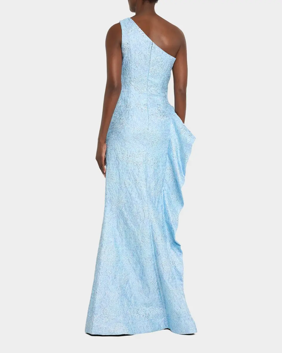 Rickie Freeman for Teri Jon One-Shoulder Jacquard Side-Ruffle Gown | Thumbnail 3 Rickie Freeman for Teri Jon One-Shoulder Jacquard Side-Ruffle Gown | Thumbnail 3