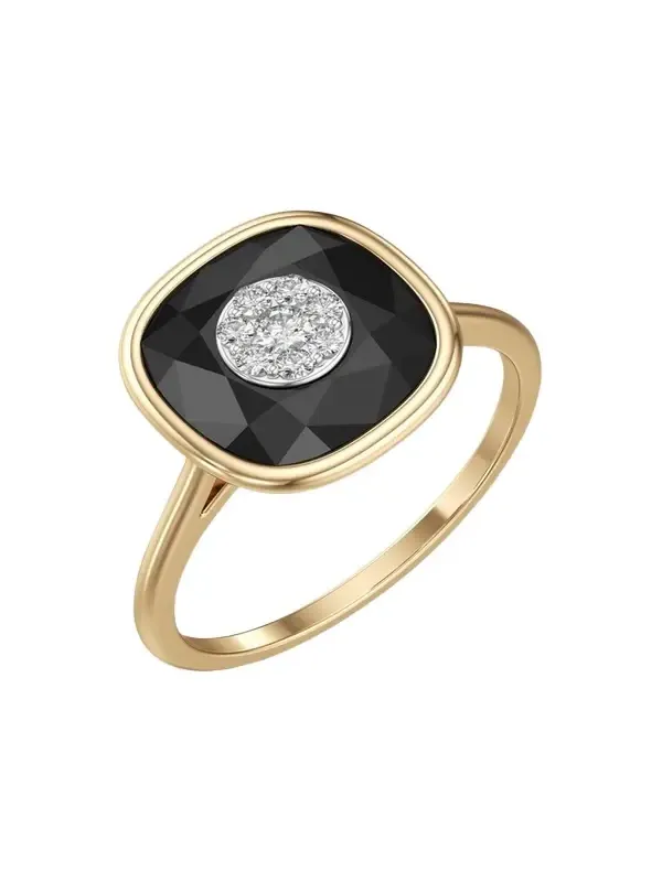 Bhansali One Collection 10mm Cushion Onyx Statement ring in 18K Yellow Gold with Diamonds