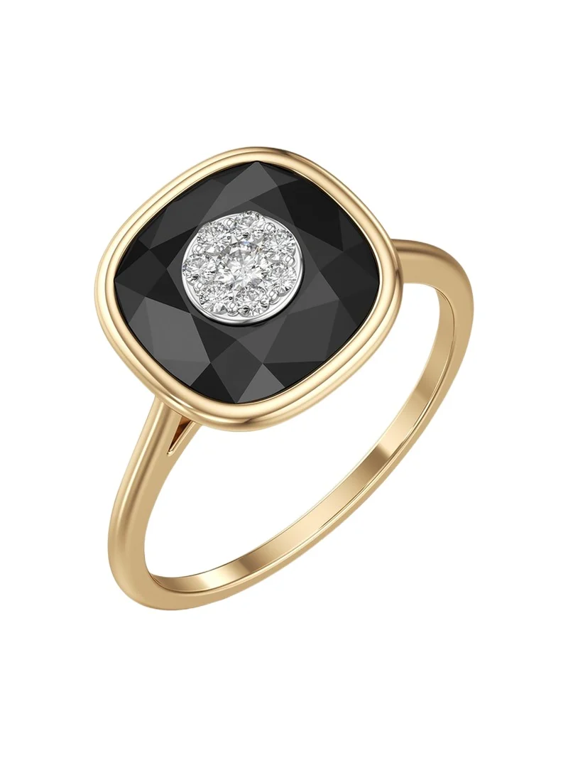Bhansali One Collection 10mm Cushion Onyx Statement ring in 18K Yellow Gold with Diamonds