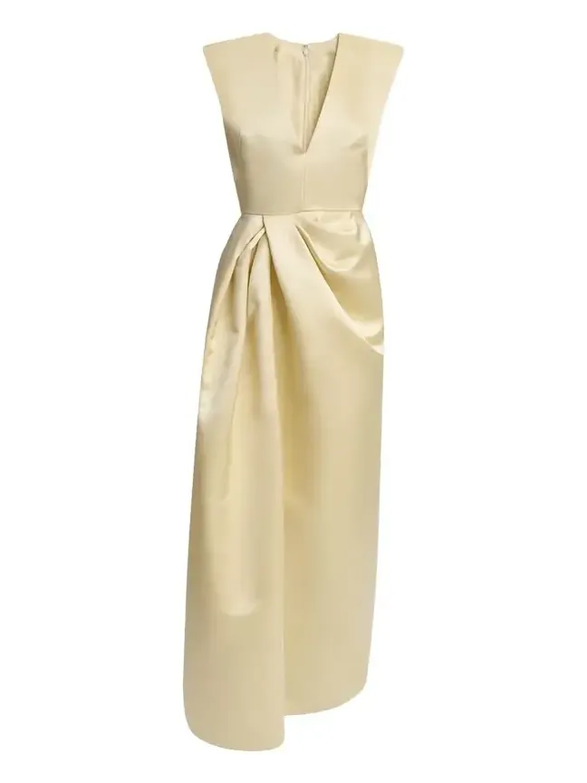 Draped Silk Sleeveless Dress with Slit