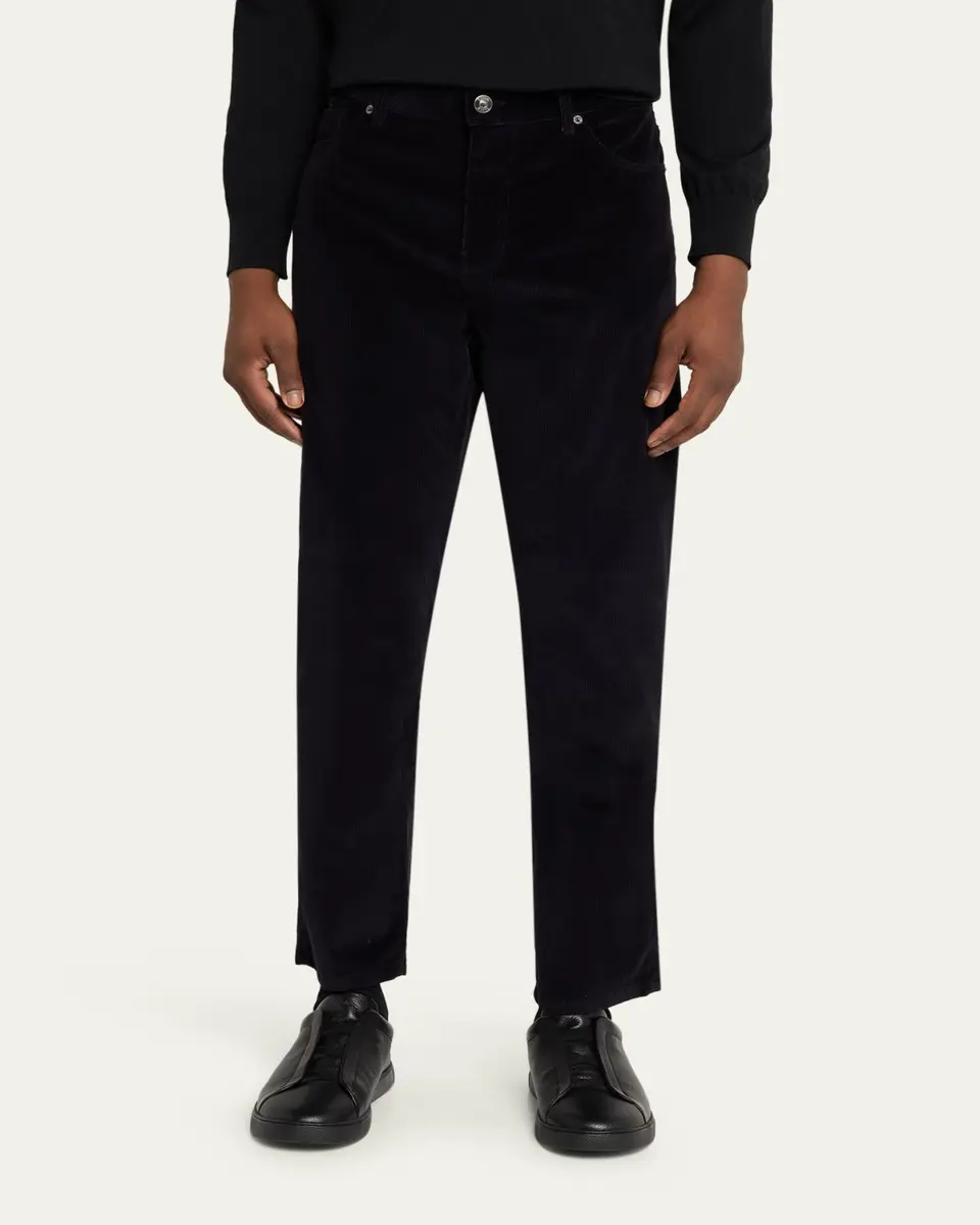 Zegna Men's Dark Gray Corduroy Straight-Leg Jeans | Thumbnail 4