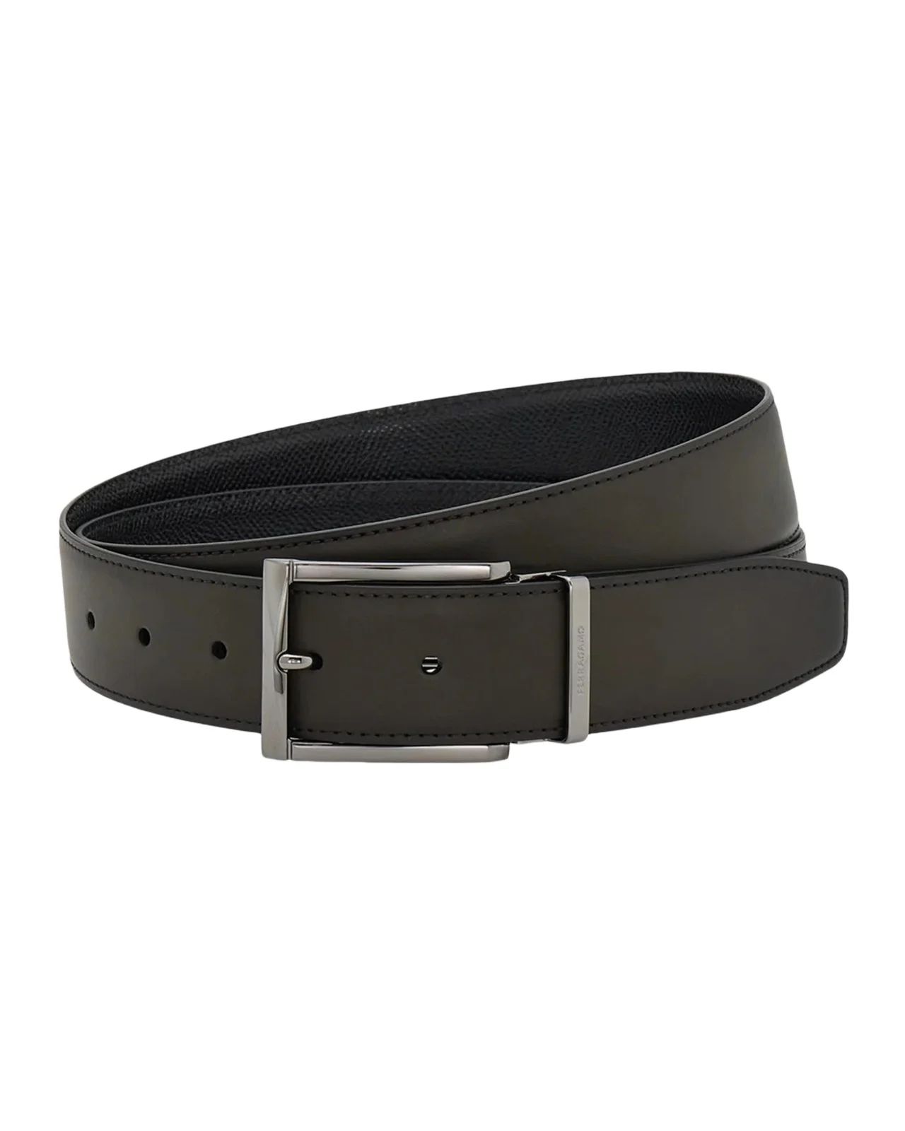 Ferragamo Men's Reversible Double Adjustable Hammered Leather Belt