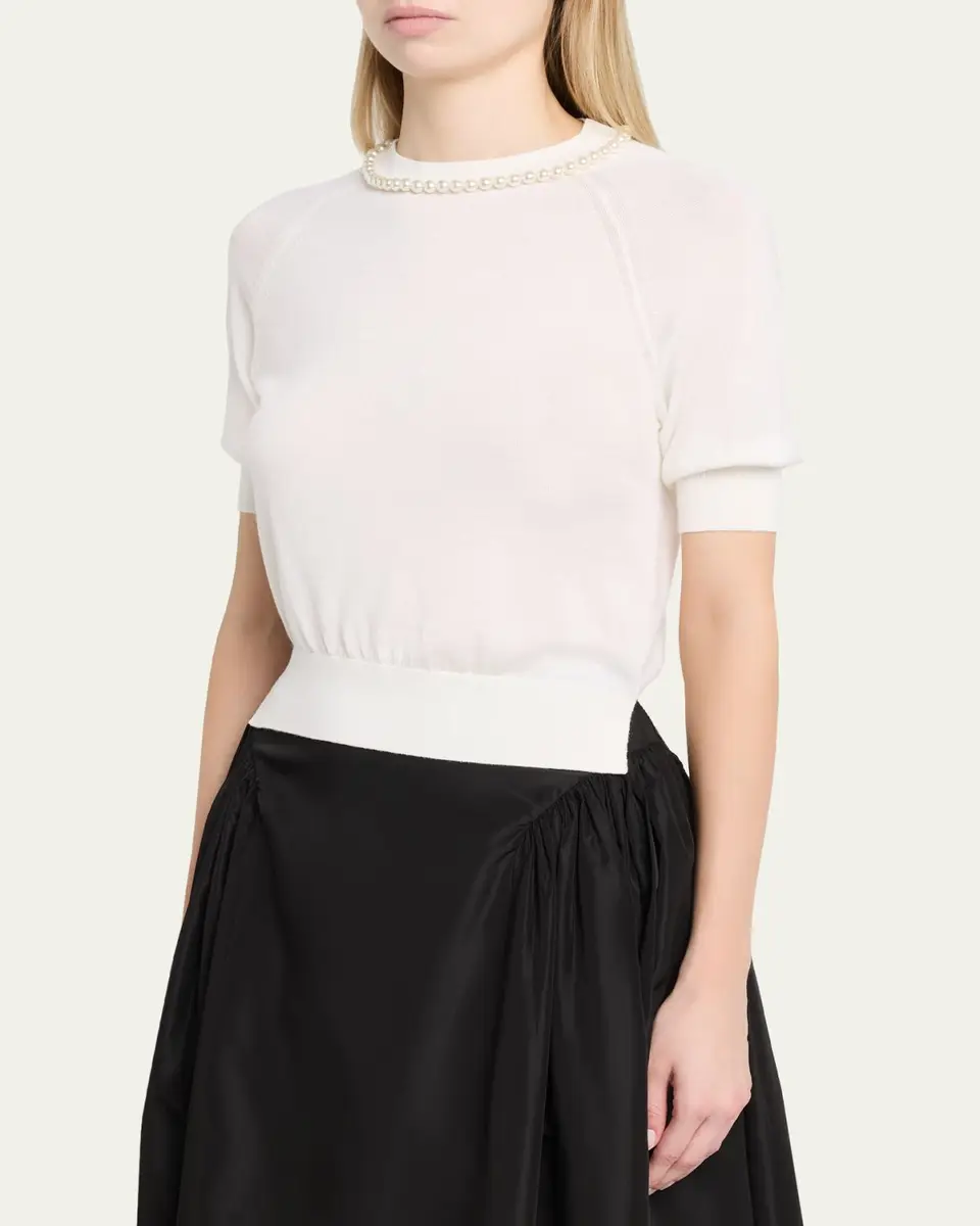 Simone Rocha Pearly Embellished Merino Wool Short-Sleeve Sweater | Thumbnail 4 Simone Rocha Pearly Embellished Merino Wool Short-Sleeve Sweater | Thumbnail 4