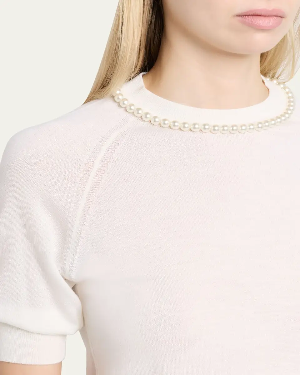 Simone Rocha Pearly Embellished Merino Wool Short-Sleeve Sweater | Thumbnail 5 Simone Rocha Pearly Embellished Merino Wool Short-Sleeve Sweater | Thumbnail 5