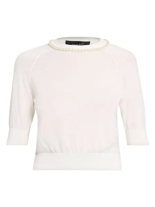 Pearly Embellished Merino Wool Short-Sleeve Sweater Pearly Embellished Merino Wool Short-Sleeve Sweater