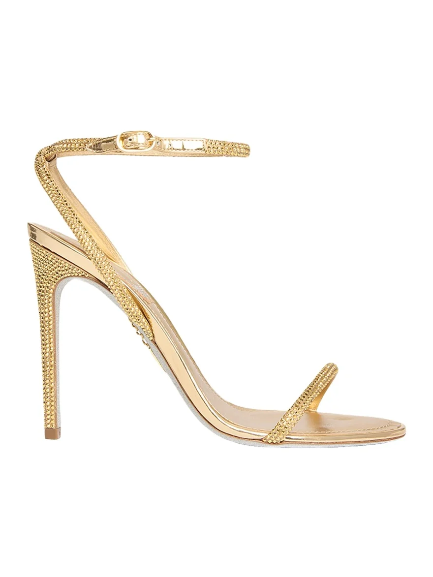 105mm Embellished Metallic Leather Ankle-Strap Sandals