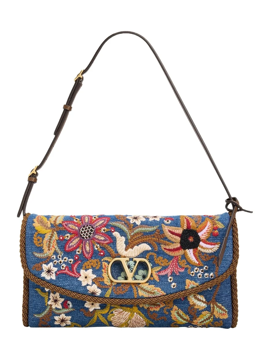 Devain Small Embroidered Denim Shoulder Bag Devain Small Embroidered Denim Shoulder Bag
