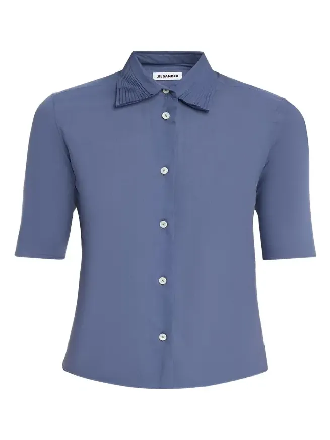 Jil Sander Layered Collar Short-Sleeve Cotton Button-Down Shirt