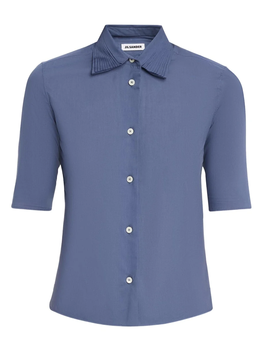 Jil Sander Layered Collar Short-Sleeve Cotton Button-Down Shirt