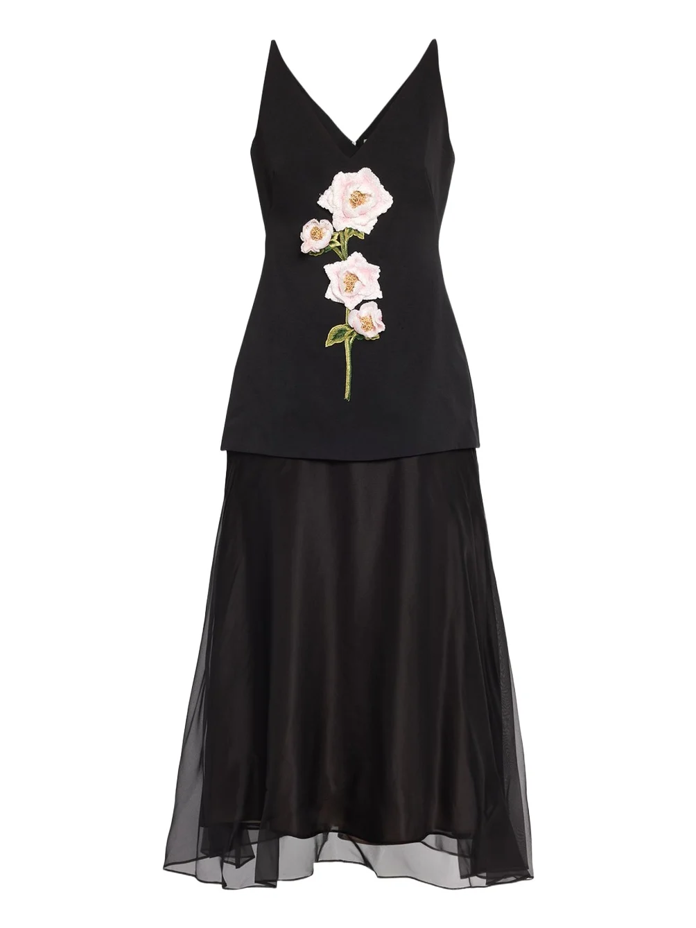 Lela Rose 3D Peony Embroidered Faille V-Neck Cocktail Dress