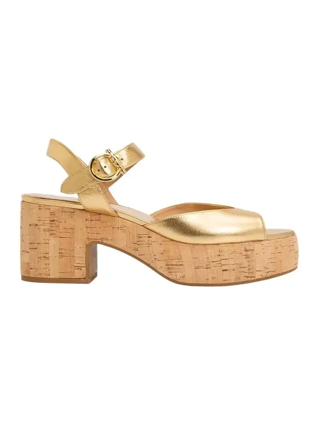 75mm Nerea Metallic Leather Platform Sandals