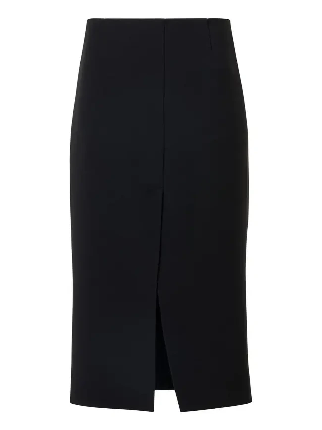 Wool Double-Face Slit Midi Pencil Skirt