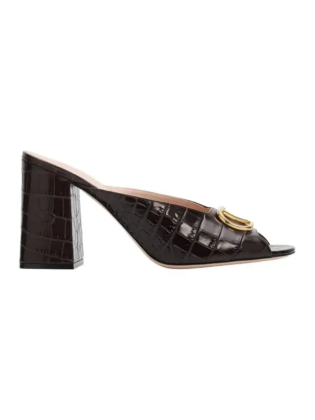 95mm VLogo Croc-Embossed Leather Mules