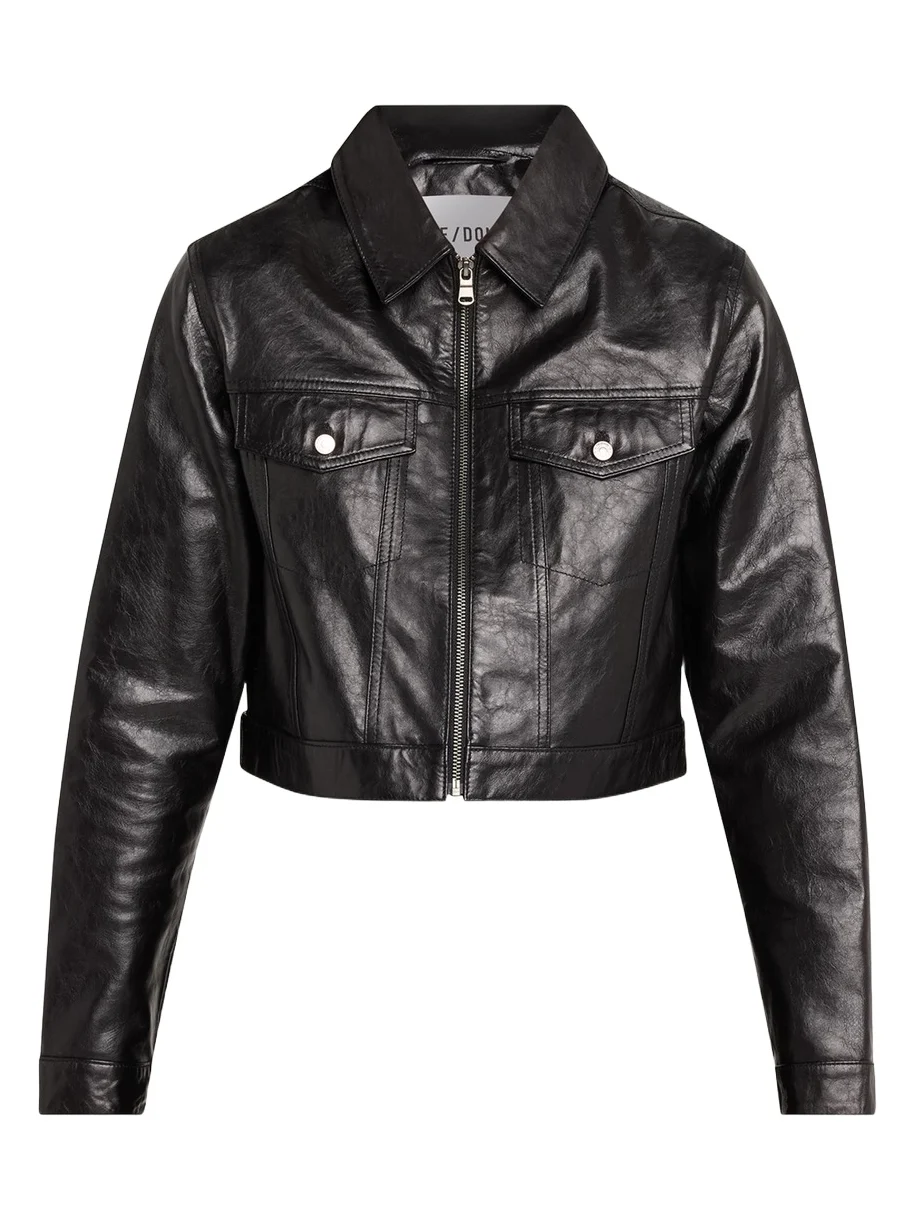 RE/DONE Leather Crop Trucker Jacket