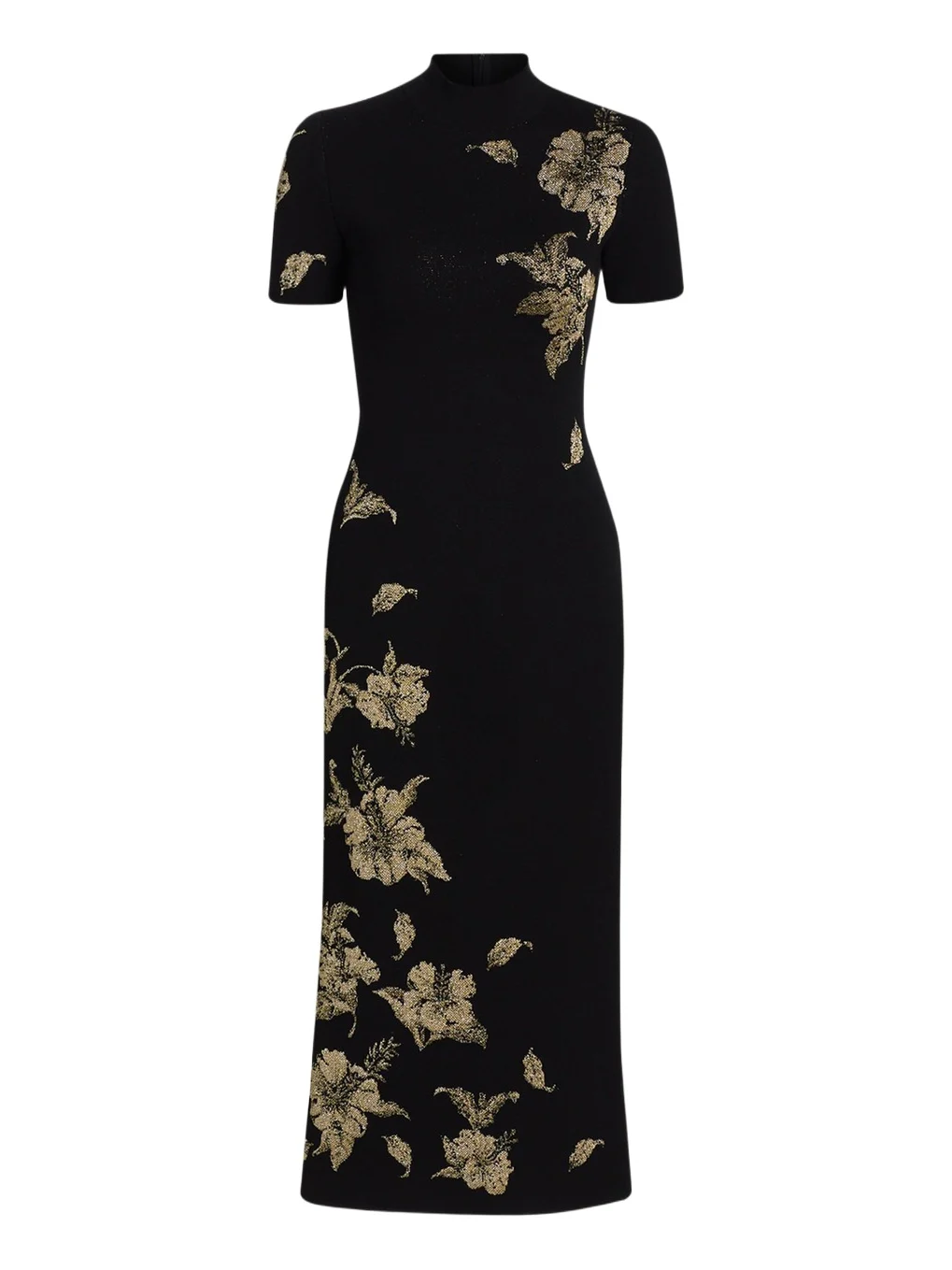 Metallic Hibiscus Flower Knit Short-Sleeve Midi Dress Metallic Hibiscus Flower Knit Short-Sleeve Midi Dress