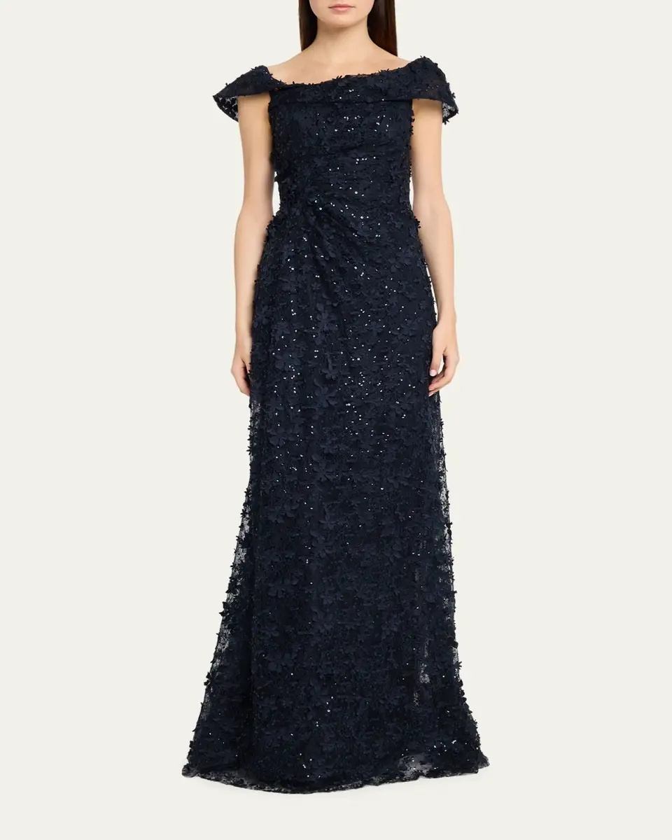 Rickie Freeman for Teri Jon Asymmetric Sequin Lace Gown | Thumbnail 2 Rickie Freeman for Teri Jon Asymmetric Sequin Lace Gown | Thumbnail 2