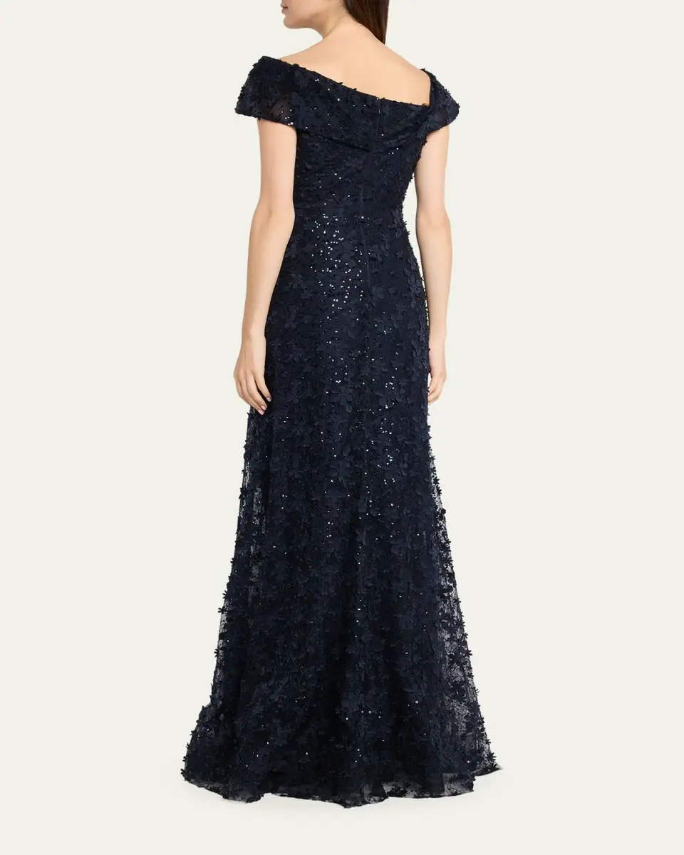 Rickie Freeman for Teri Jon Asymmetric Sequin Lace Gown | Thumbnail 3 Rickie Freeman for Teri Jon Asymmetric Sequin Lace Gown | Thumbnail 3