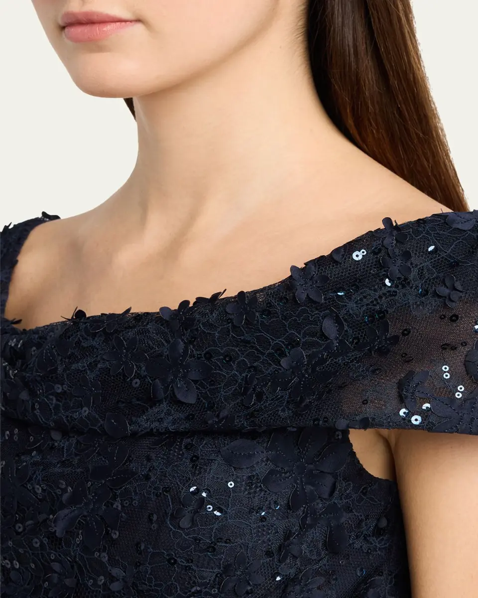 Rickie Freeman for Teri Jon Asymmetric Sequin Lace Gown | Thumbnail 5 Rickie Freeman for Teri Jon Asymmetric Sequin Lace Gown | Thumbnail 5