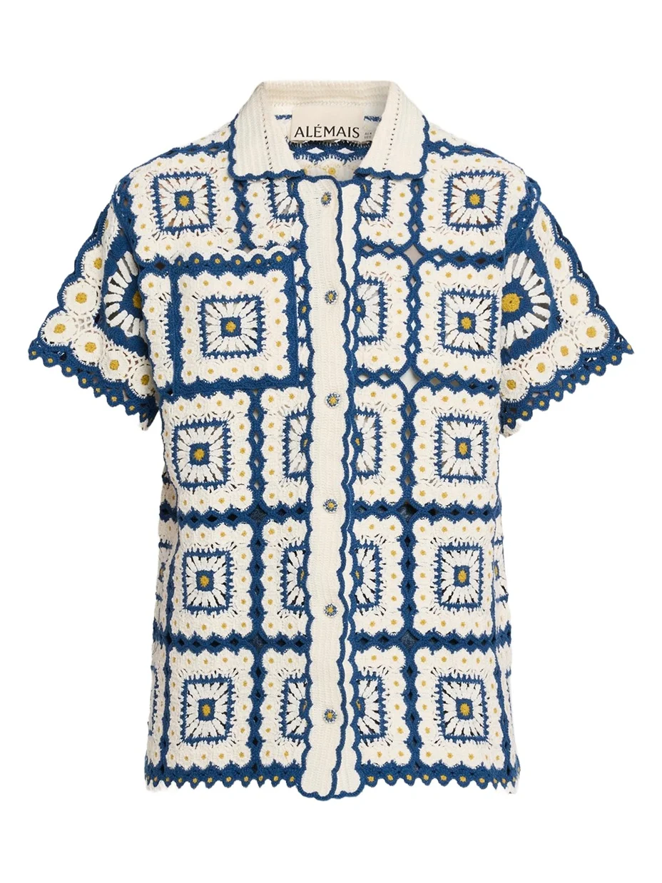ALÉMAIS Dolly Crochet Button-Front Shirt