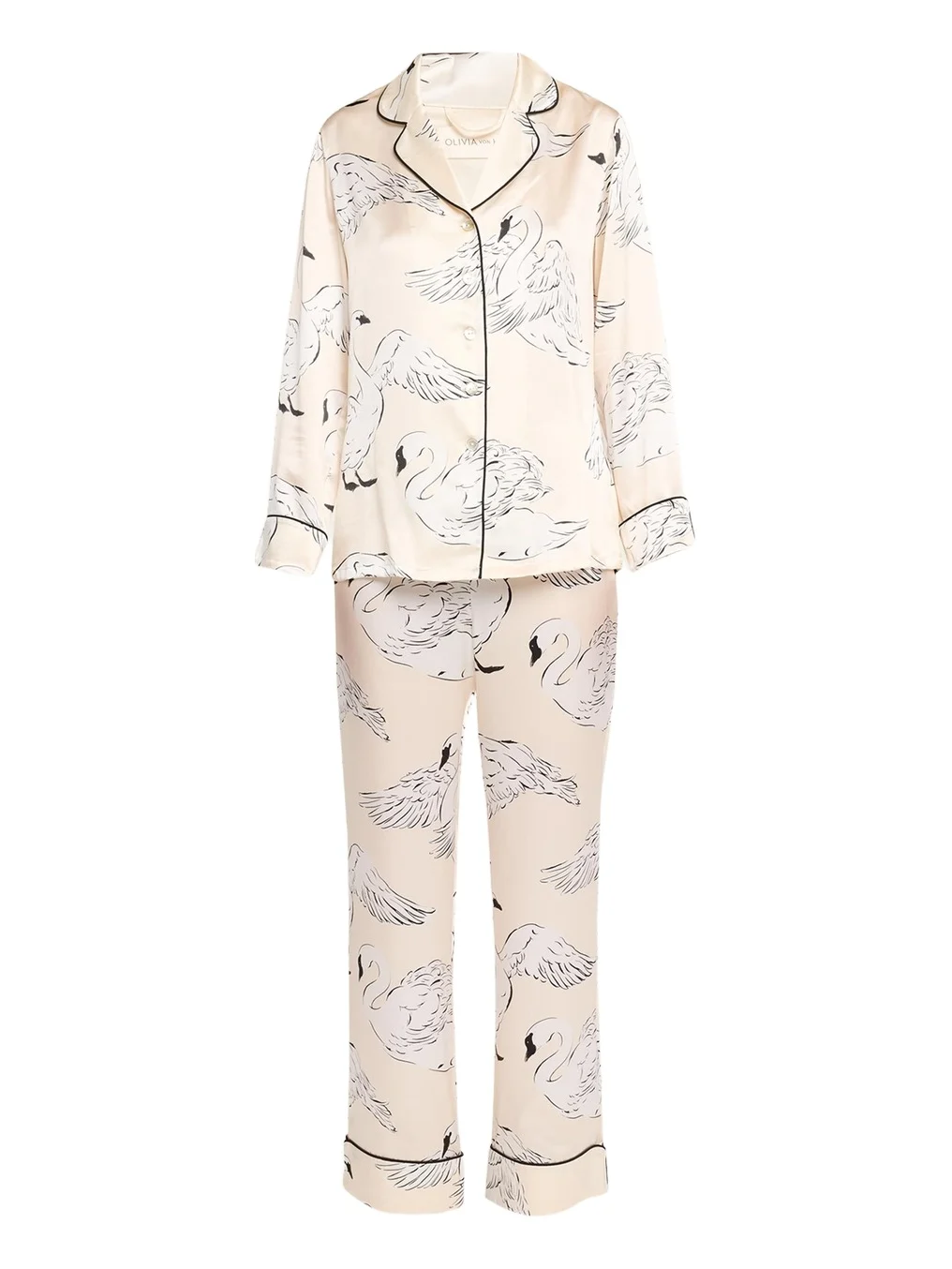 Lila Blanca Swan-Print Silk Satin Pajama Set Lila Blanca Swan-Print Silk Satin Pajama Set