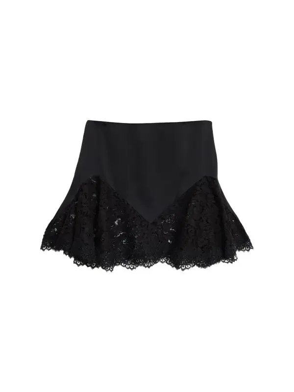Lace-Trim Satin Mini Skirt