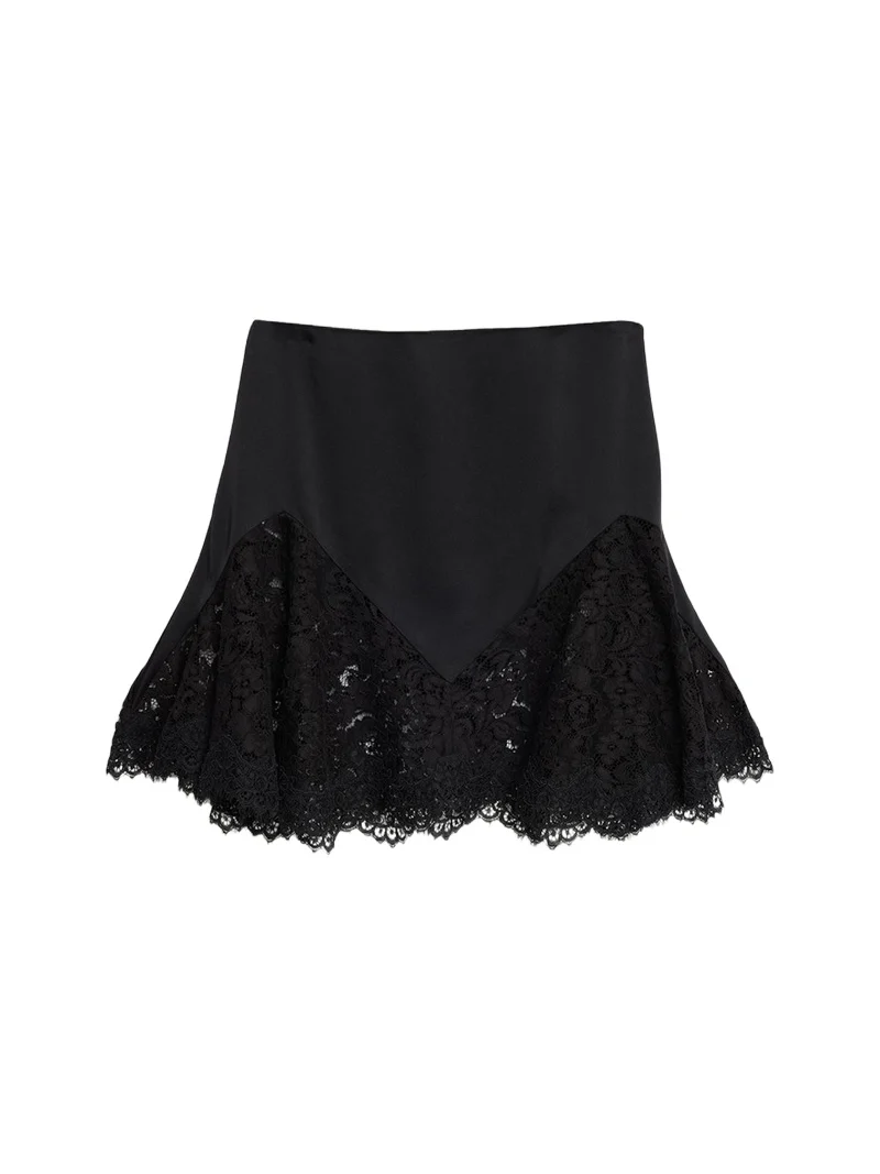 Lace-Trim Satin Mini Skirt Lace-Trim Satin Mini Skirt