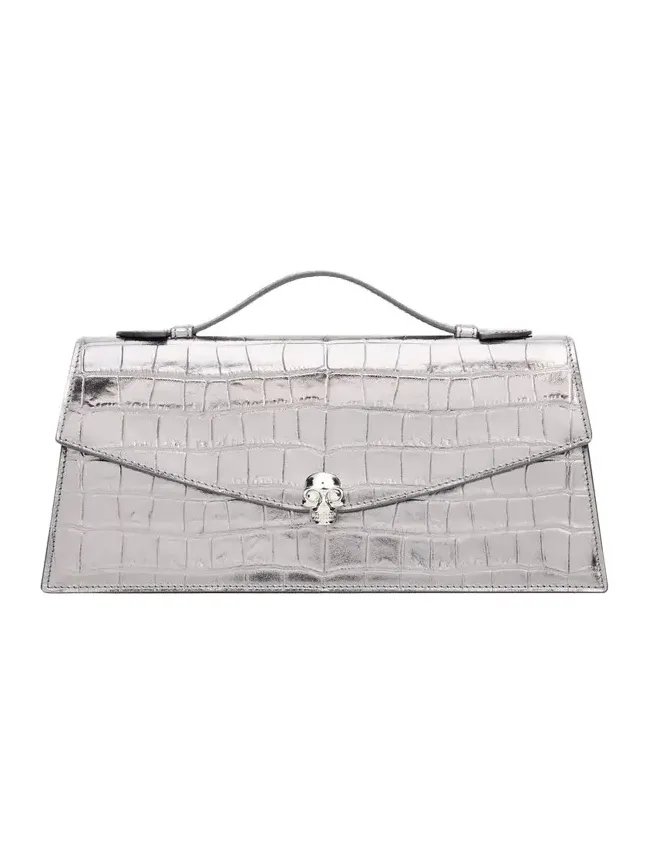 Skull Metallic Croc-Embossed Leather Top-Handle Bag Skull Metallic Croc-Embossed Leather Top-Handle Bag