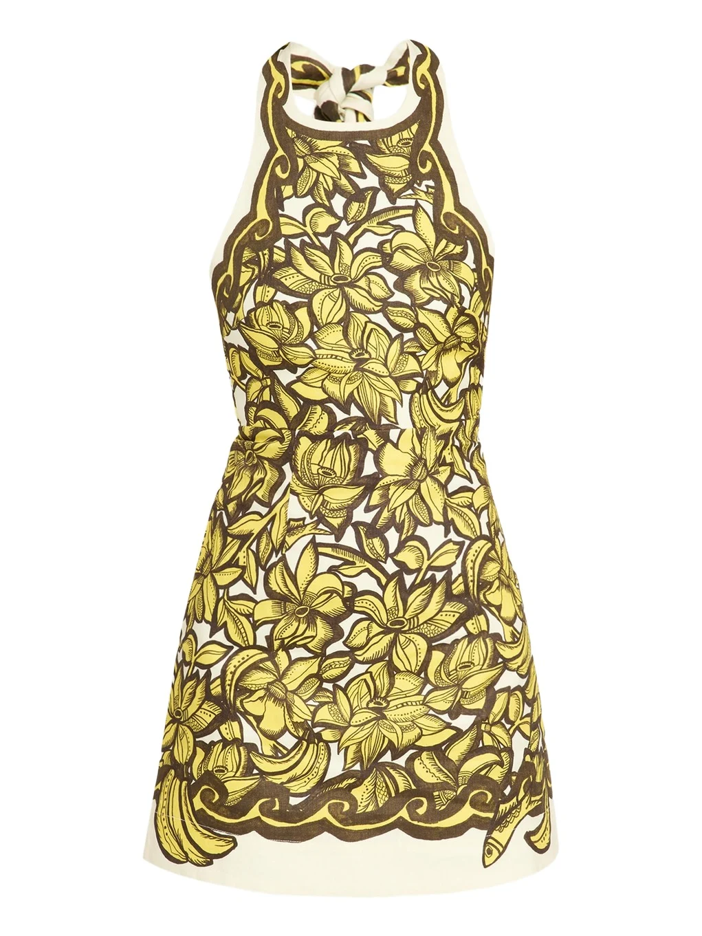 ALÉMAIS Mona Floral Hemp Halter Mini Dress