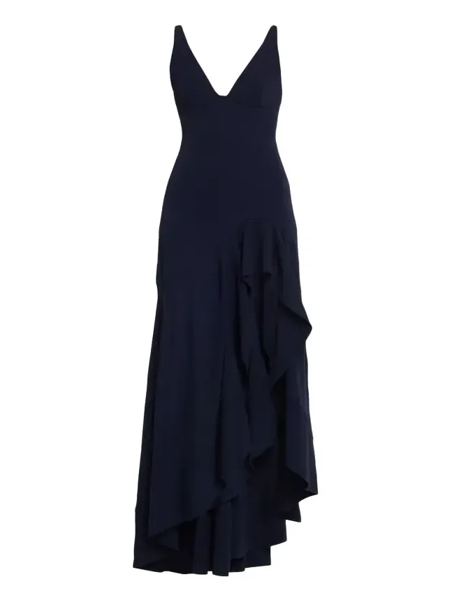 Sleeveless V-Neck Frill Slit Maxi Dress