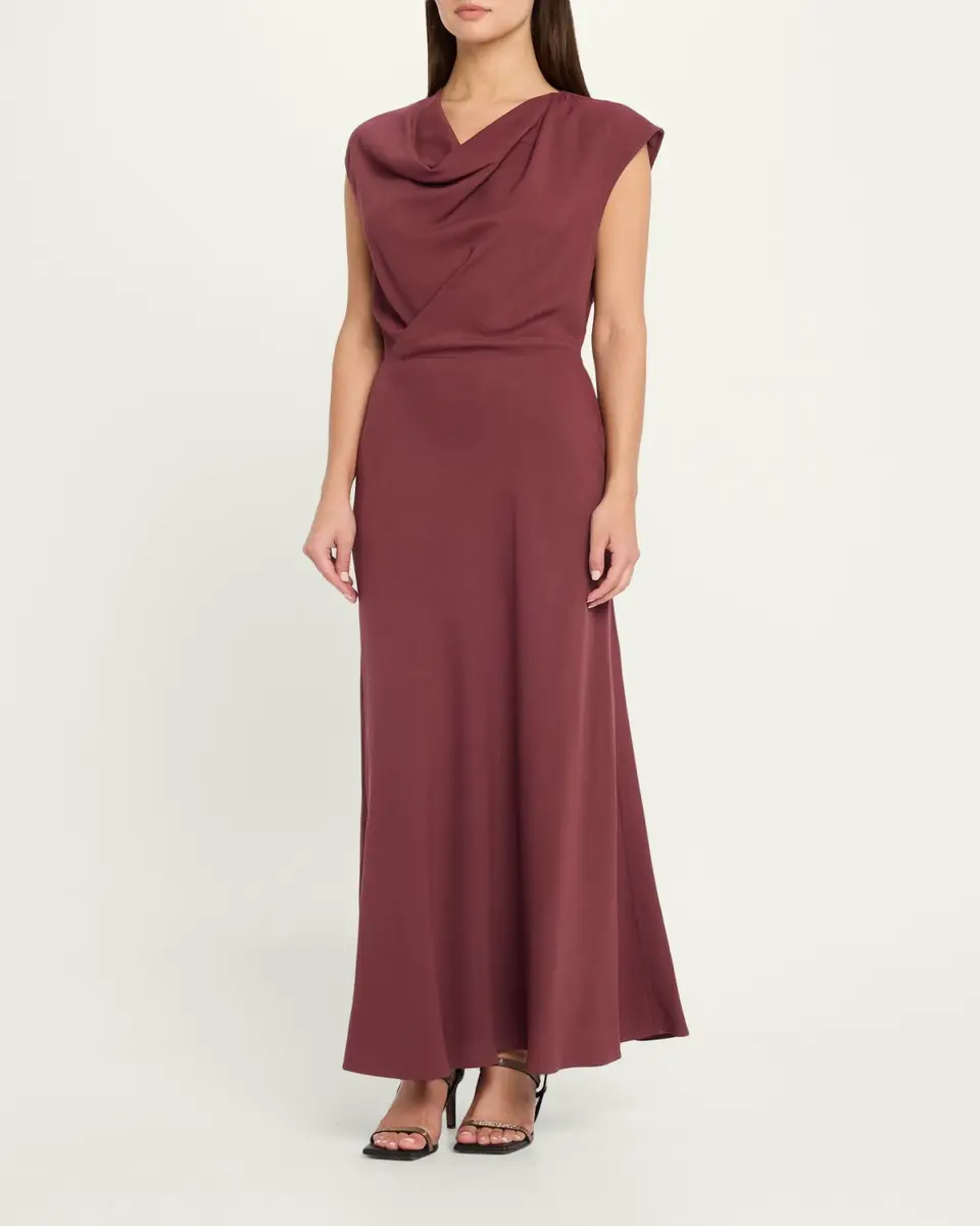 Brunello Cucinelli Fluid Wool Twill Cowl-Neck Dress | Thumbnail 4