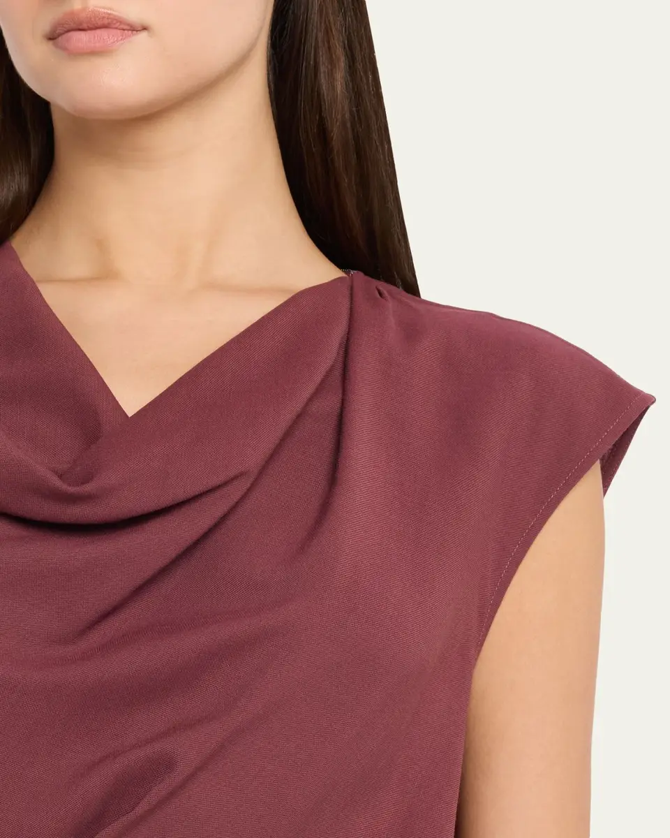 Brunello Cucinelli Fluid Wool Twill Cowl-Neck Dress | Thumbnail 5