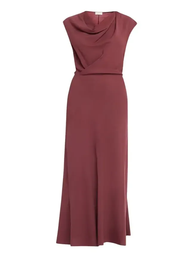 Fluid Wool Twill Cowl-Neck Dress