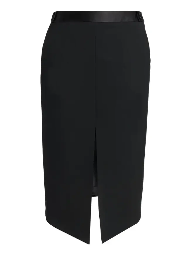 Tom Ford Satin-Trim Wool High-Low Slit Skirt