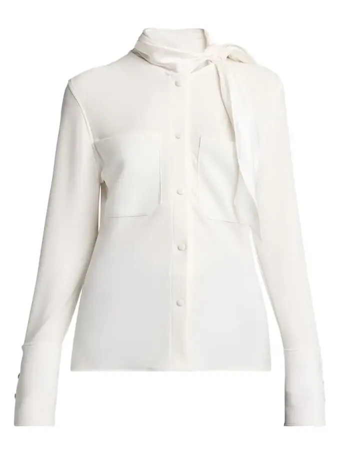 Courrèges Satin Scarf Collar Long Sleeve Blouse