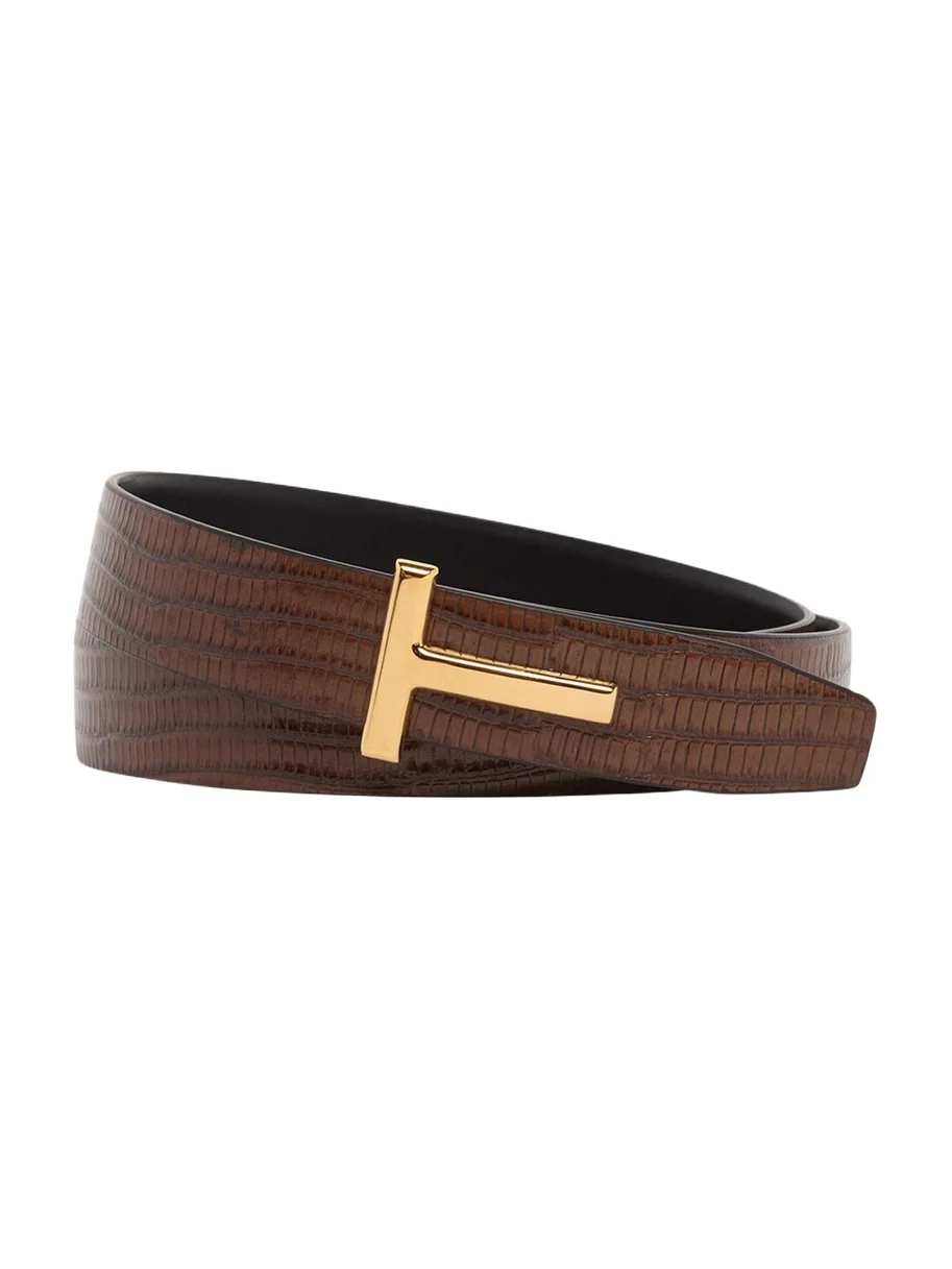 Tom Ford Men's Croc-Effect Leather T-Buckle Belt