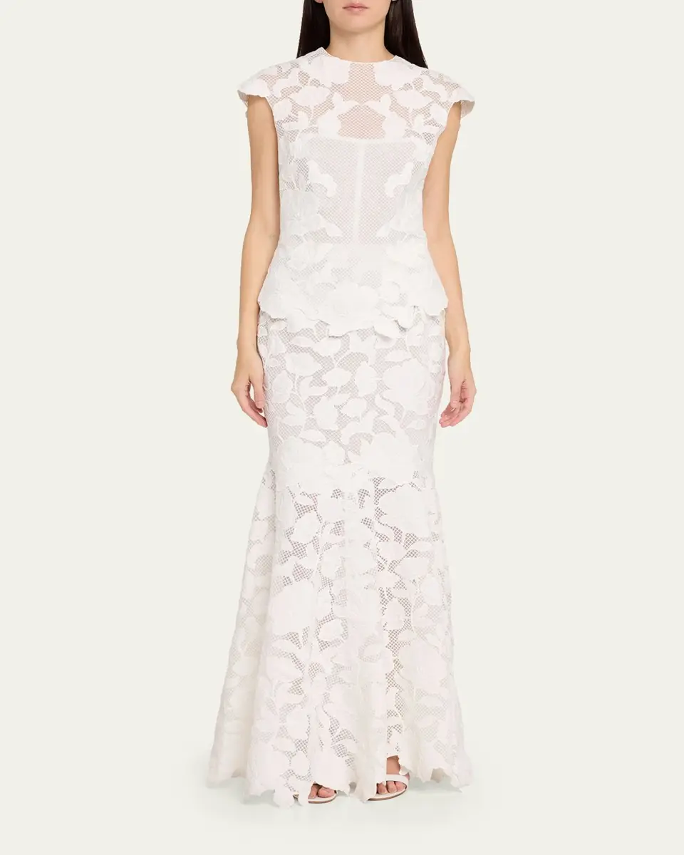 Simkhai Eloisa Floral-Embroidered Mesh Mermaid Gown | Thumbnail 2 Simkhai Eloisa Floral-Embroidered Mesh Mermaid Gown | Thumbnail 2