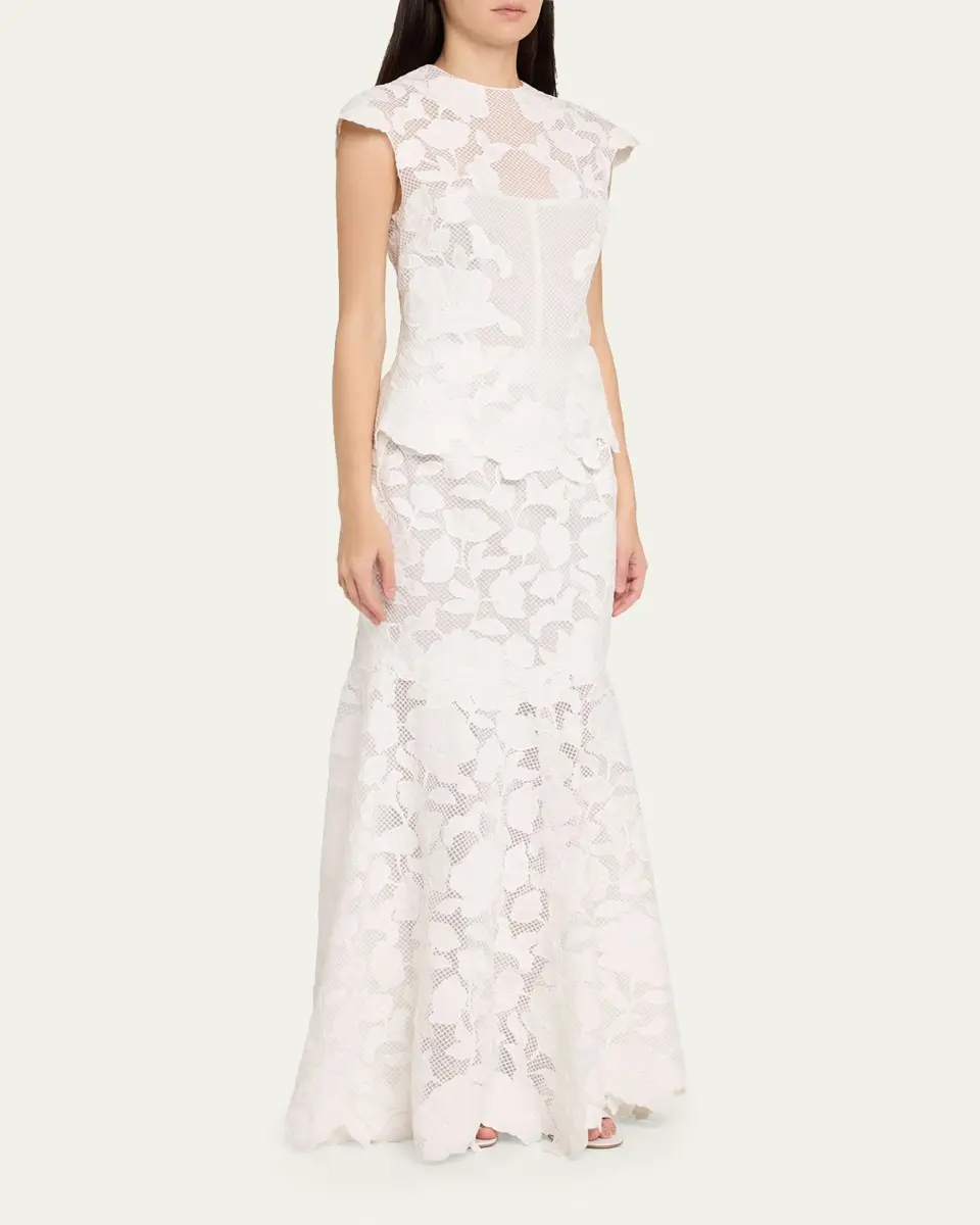 Simkhai Eloisa Floral-Embroidered Mesh Mermaid Gown | Thumbnail 4 Simkhai Eloisa Floral-Embroidered Mesh Mermaid Gown | Thumbnail 4