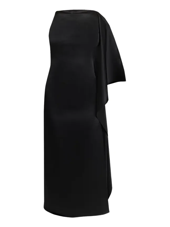 High-Neck Draped Satin Midi Dress High-Neck Draped Satin Midi Dress