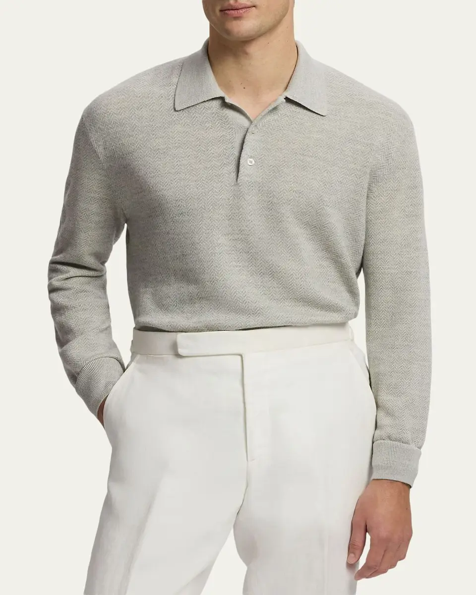 Ralph Lauren Purple Label Men's Cashmere-Linen Polo Sweater | Thumbnail 4 Ralph Lauren Purple Label Men's Cashmere-Linen Polo Sweater | Thumbnail 4