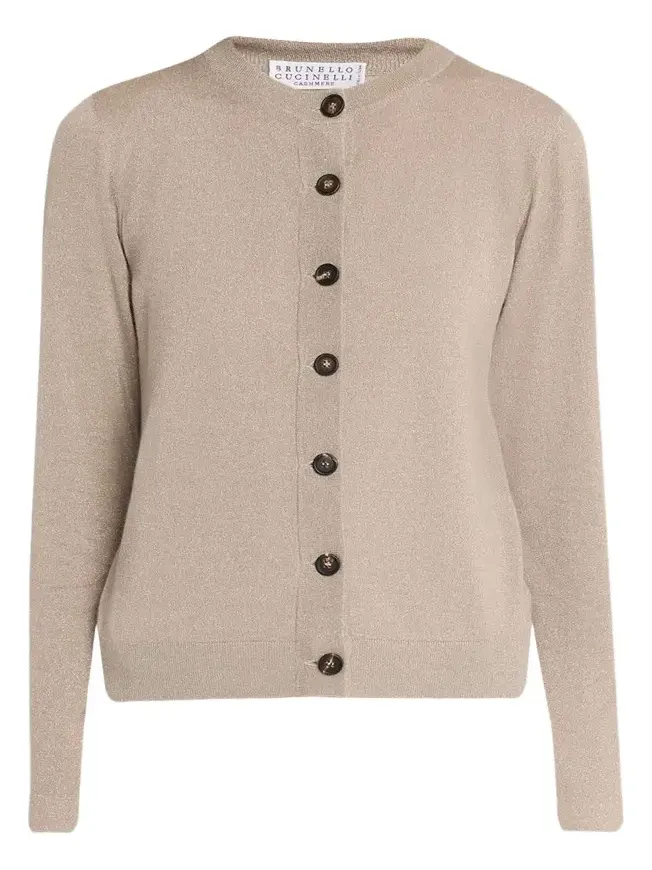 Cashmere Lurex Crewneck Cardigan